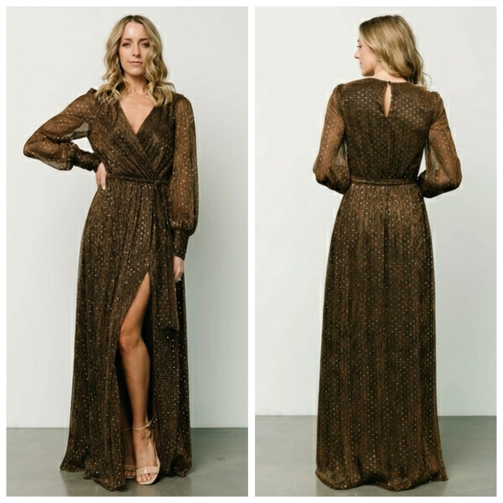 Baltic Born Abigail Bronze Sparkle Long Sleeve Gown